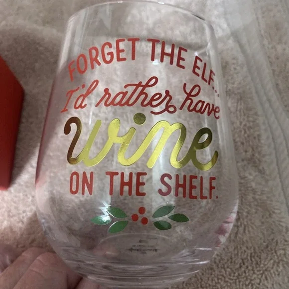 Festive Funny Hallmark Forget The Elf Christmas stemless Wine Glass Tumbler NIB - Picture 3 of 7